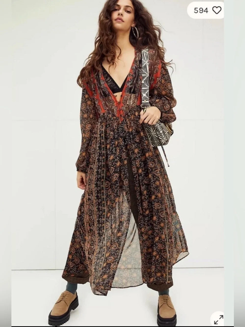Free People Free Flowing Duster Maxi Cardigan Sheer Patchwork M